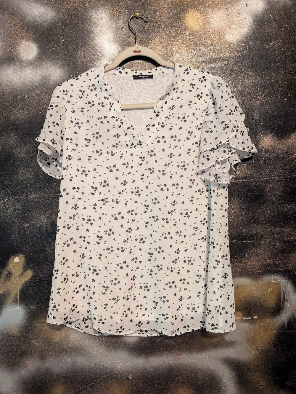 Light Blue Floral V-Neck Ruffle Sleeve Top